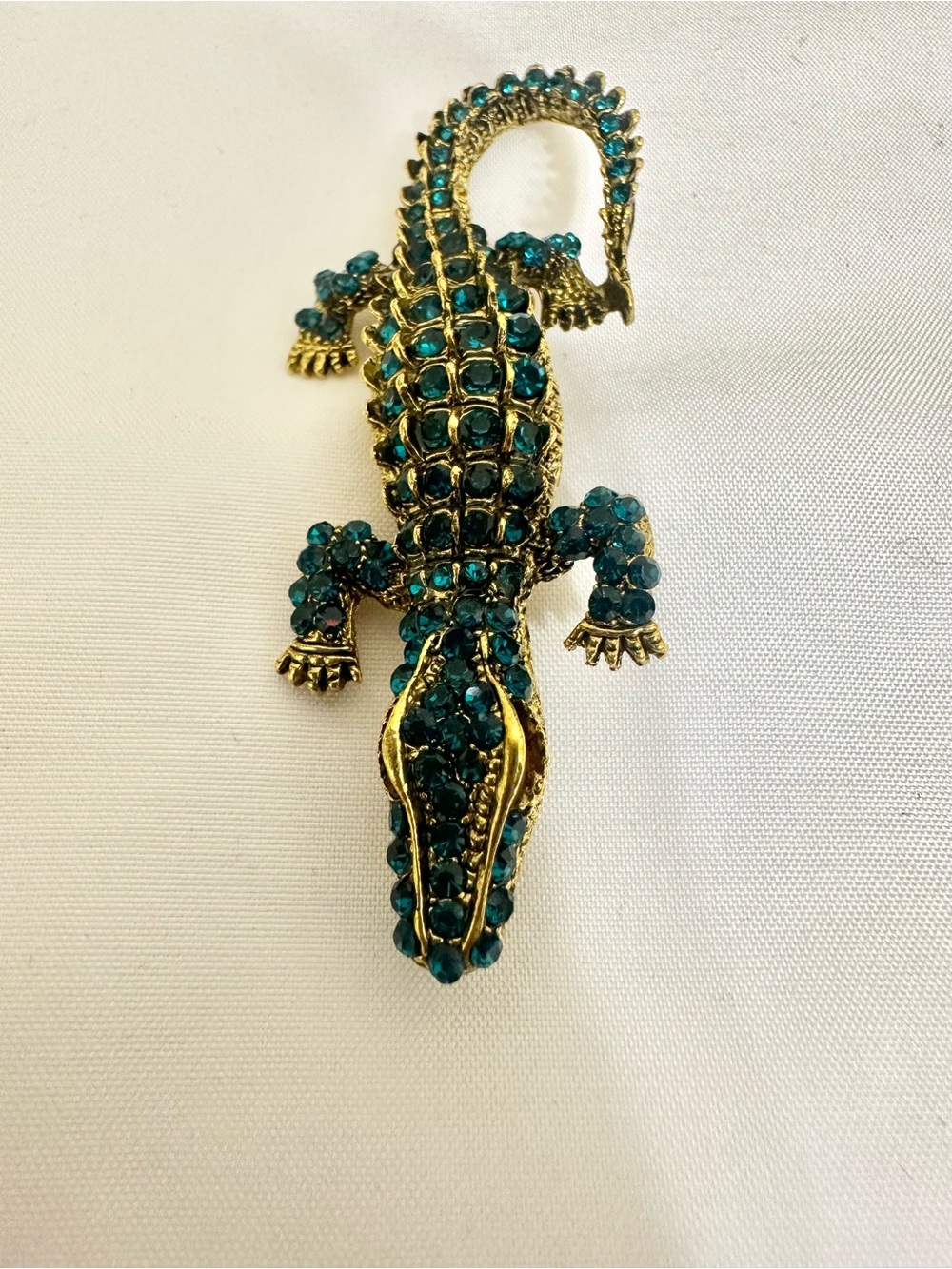 Teal Crystal Alligator Brooch